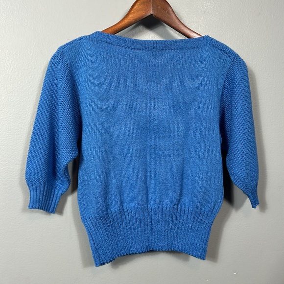 Vintage Ami Blue Boat Neck Mid-length sleeve knit top size small - Picture 5 of 12